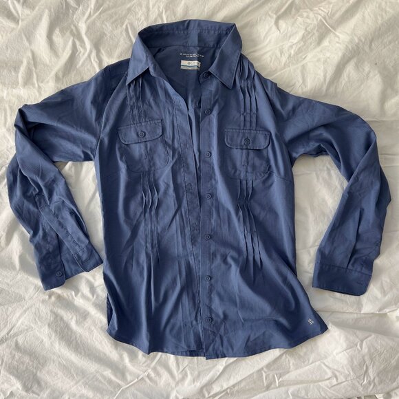 Columbia Omni Shade Sun Protection Blue Button Down Shirt - Picture 1 of 5